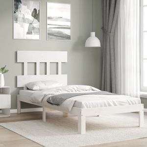 vidaXL, vidaXL Massivholzbett mit Kopfteil Weiß 100x200 cm