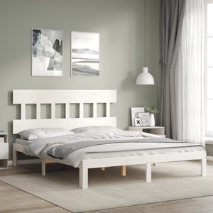 vidaXL, vidaXL Massivholzbett mit Kopfteil Weiß 5FT King Size