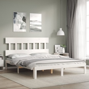 vidaXL, vidaXL Massivholzbett mit Kopfteil Weiß 160x200 cm