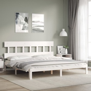vidaXL Massivholzbett mit Kopfteil Weiß 6FT Super King