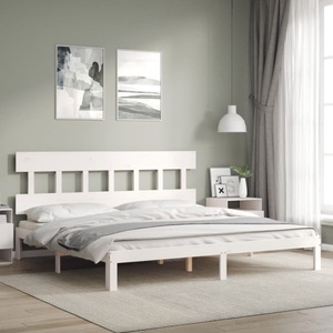 vidaXL, vidaXL Massivholzbett mit Kopfteil Weiß 200x200 cm