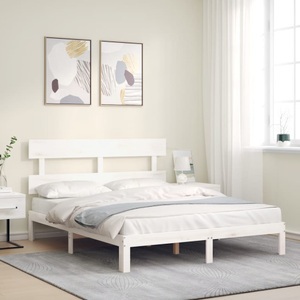 vidaXL, vidaXL Massivholzbett mit Kopfteil Weiß 160x200 cm