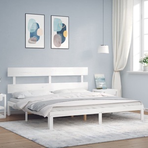vidaXL, vidaXL Massivholzbett mit Kopfteil Weiß 200x200 cm