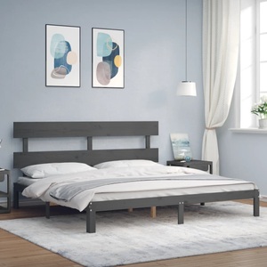 vidaXL, vidaXL Massivholzbett mit Kopfteil Grau 200x200 cm