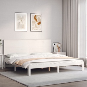 vidaXL Massivholzbett mit Kopfteil Weiß 6FT Super King