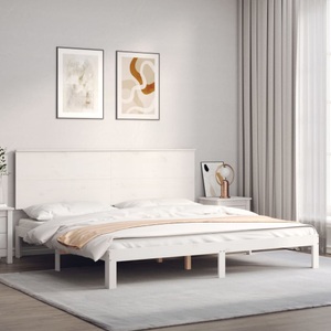 vidaXL, vidaXL Massivholzbett mit Kopfteil Weiß 200x200 cm