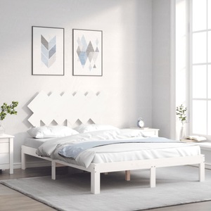 vidaXL, vidaXL Massivholzbett mit Kopfteil Weiß 4FT Small Double