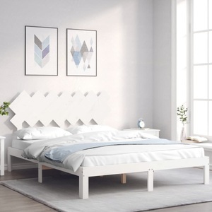 vidaXL, vidaXL Massivholzbett mit Kopfteil Weiß 140x200 cm