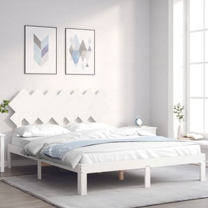 vidaXL, vidaXL Massivholzbett mit Kopfteil Weiß 140x200 cm