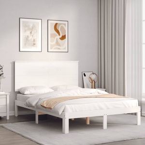 vidaXL Massivholzbett mit Kopfteil Weiß 4FT Small Double