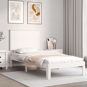 vidaXL, vidaXL Massivholzbett mit Kopfteil Weiß 90x200 cm