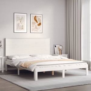 vidaXL Massivholzbett mit Kopfteil Weiß 5FT King Size