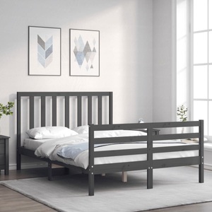 vidaXL, vidaXL Massivholzbett mit Kopfteil Grau 140x190 cm, vidaXL Massivholzbett mit Kopfteil Grau 140x190 cm