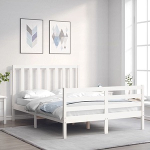 vidaXL, vidaXL Massivholzbett mit Kopfteil Weiß 120x200 cm, vidaXL Massivholzbett ohne Matratze Weiß 120x200 cm Kiefernholz