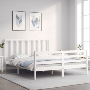 vidaXL, vidaXL Massivholzbett mit Kopfteil Weiß 160x200 cm, vidaXL Massivholzbett ohne Matratze Weiß 160x200 Kiefernholz