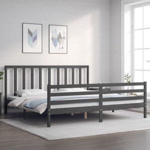 vidaXL, vidaXL Massivholzbett mit Kopfteil Grau 200x200 cm, vidaXL Massivholzbett mit Kopfteil Grau 200x200 cm