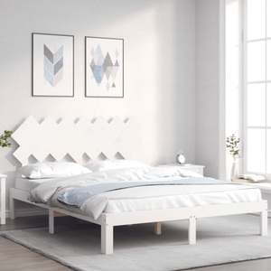vidaXL Massivholzbett mit Kopfteil Weiß 5FT King Size