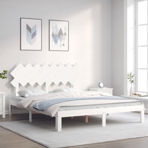 vidaXL Massivholzbett mit Kopfteil Weiß 160x200 cm