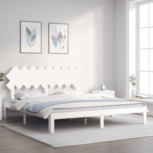 vidaXL, vidaXL Massivholzbett mit Kopfteil Weiß 6FT Super King