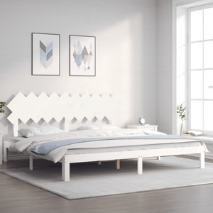 vidaXL, vidaXL Massivholzbett mit Kopfteil Weiß 200x200 cm