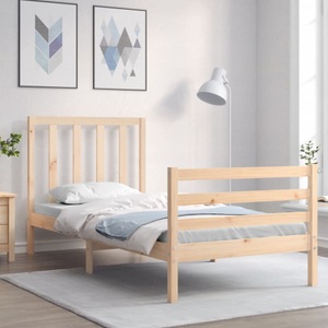 vidaXL, vidaXL Massivholzbett mit Kopfteil 3FT Single, vidaXL Massivholzbett mit Kopfteil
