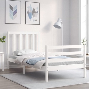 vidaXL, vidaXL Massivholzbett mit Kopfteil Weiß 3FT Single, vidaXL Massivholzbett mit Kopfteil Weiß