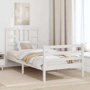 vidaXL, vidaXL Massivholzbett mit Kopfteil Weiß 3FT Single, vidaXL Massivholzbett mit Kopfteil Weiß