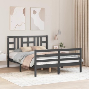 vidaXL, vidaXL Massivholzbett mit Kopfteil Grau 140x190 cm, vidaXL Massivholzbett mit Kopfteil Grau 140x190 cm