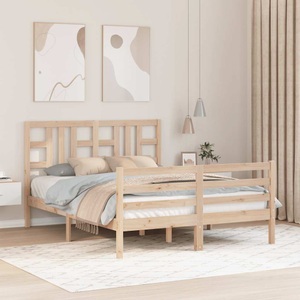 vidaXL, vidaXL Massivholzbett mit Kopfteil Weiß 140x200 cm, vidaXL Massivholzbett mit Kopfteil Weiß 140x200 cm