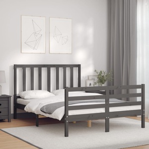 vidaXL, vidaXL Massivholzbett mit Kopfteil Grau 140x190 cm