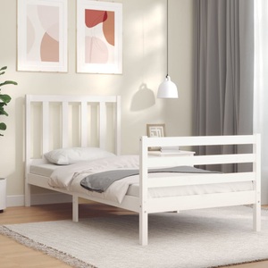 vidaXL, vidaXL Massivholzbett mit Kopfteil Weiß 100x200 cm
