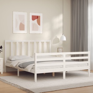 vidaXL Massivholzbett mit Kopfteil Weiß 160x200 cm