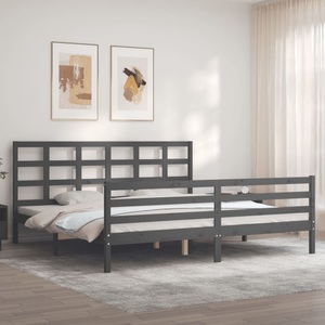 vidaXL, vidaXL Massivholzbett mit Kopfteil Grau 200x200 cm