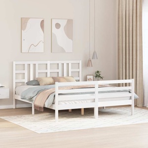 vidaXL, vidaXL Massivholzbett mit Kopfteil Weiß 160x200 cm