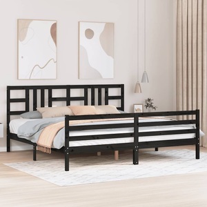 vidaXL, vidaXL Massivholzbett mit Kopfteil Schwarz 200x200 cm, vidaXL Massivholzbett mit Kopfteil Schwarz 200x200 cm