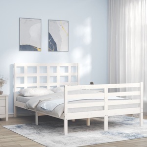 vidaXL, vidaXL Massivholzbett mit Kopfteil Weiß 140x190 cm, vidaXL Massivholzbett mit Kopfteil Weiß 140x190 cm