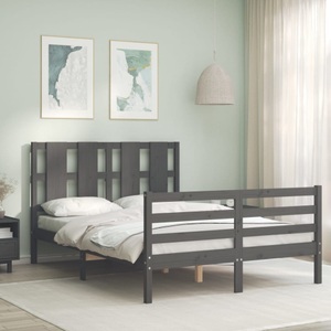 vidaXL, vidaXL Massivholzbett mit Kopfteil Grau 140x190 cm