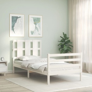 vidaXL, vidaXL Massivholzbett mit Kopfteil Weiß 100x200 cm