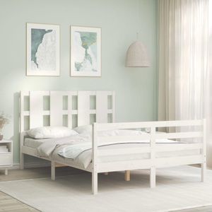 vidaXL, vidaXL Massivholzbett mit Kopfteil Weiß 140x200 cm