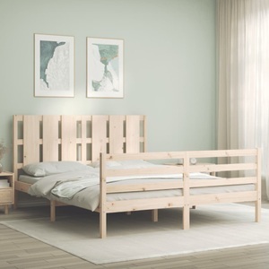 vidaXL, vidaXL Massivholzbett mit Kopfteil 5FT King Size