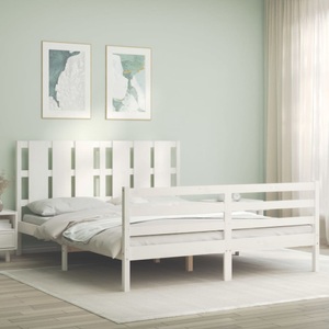 vidaXL, vidaXL Massivholzbett mit Kopfteil Weiß 160x200 cm