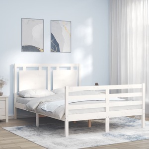 vidaXL, vidaXL Massivholzbett mit Kopfteil Weiß 140x200 cm