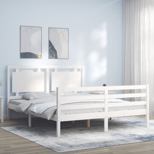 vidaXL Massivholzbett mit Kopfteil Weiß 5FT King Size