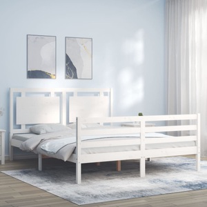 vidaXL, vidaXL Massivholzbett mit Kopfteil Weiß 160x200 cm