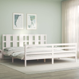 vidaXL, vidaXL Massivholzbett mit Kopfteil Weiß 6FT Super King