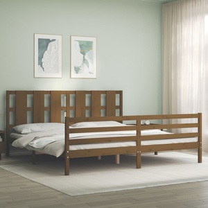 vidaXL, vidaXL Massivholzbett mit Kopfteil Honigbraun 200x200 cm