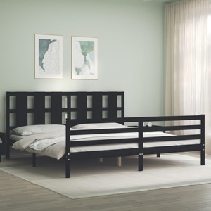 vidaXL, vidaXL Massivholzbett mit Kopfteil Schwarz 200x200 cm