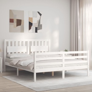 vidaXL, vidaXL Massivholzbett mit Kopfteil Weiß 160x200 cm