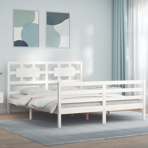 vidaXL, vidaXL Massivholzbett mit Kopfteil Weiß 160x200 cm
