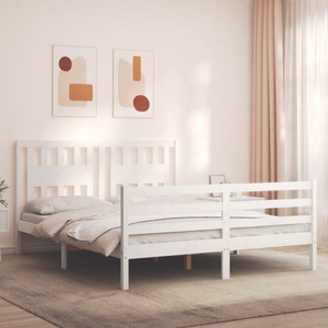 vidaXL, vidaXL Massivholzbett mit Kopfteil Weiß 160x200 cm